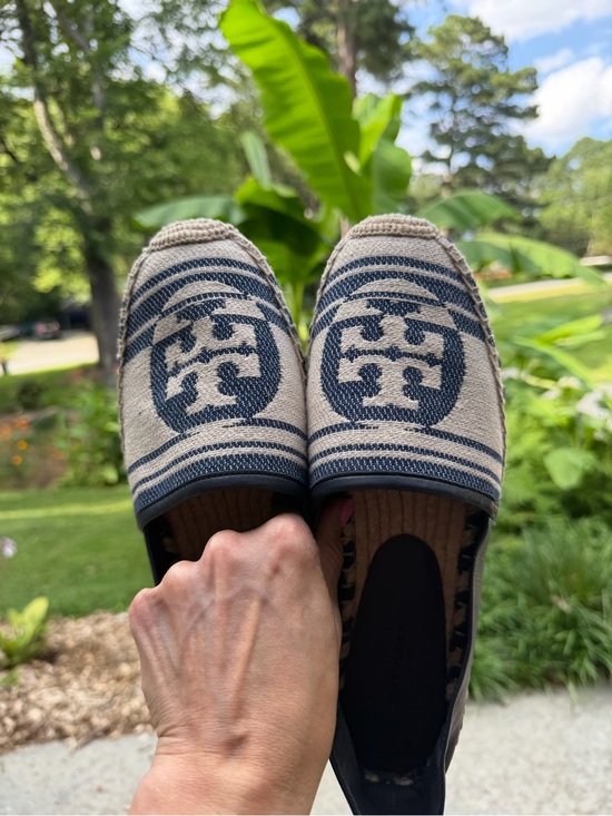Tory Burch Shoes - NWOT Tory Burch Logo Navy & Canvas-Leather Platform Espadrilles - Size 10.5